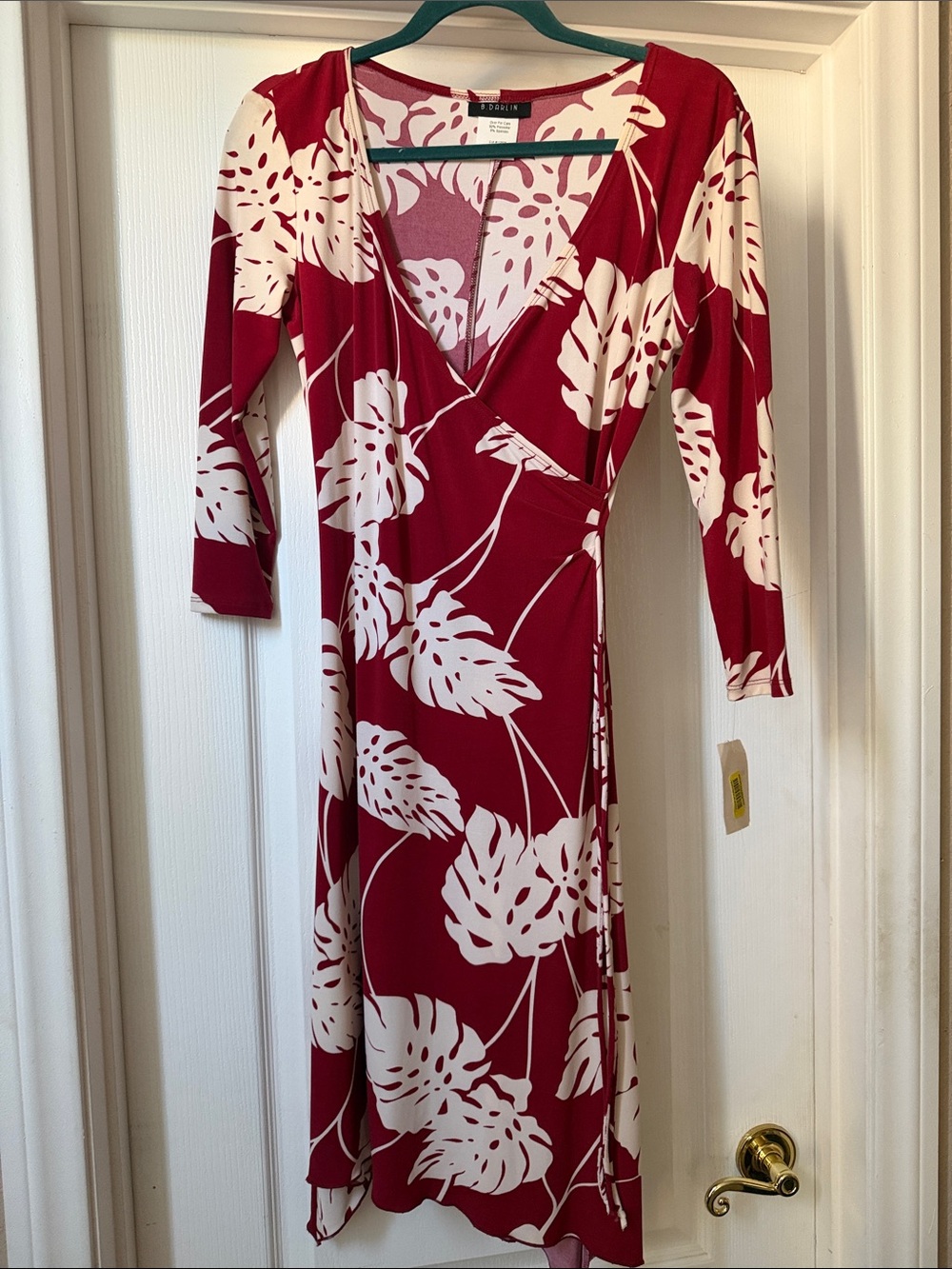 B Darlin Red & Cream Floral Midi Wrap Dress